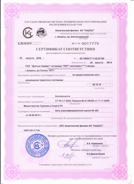 Сертификат отель выбор туристов 